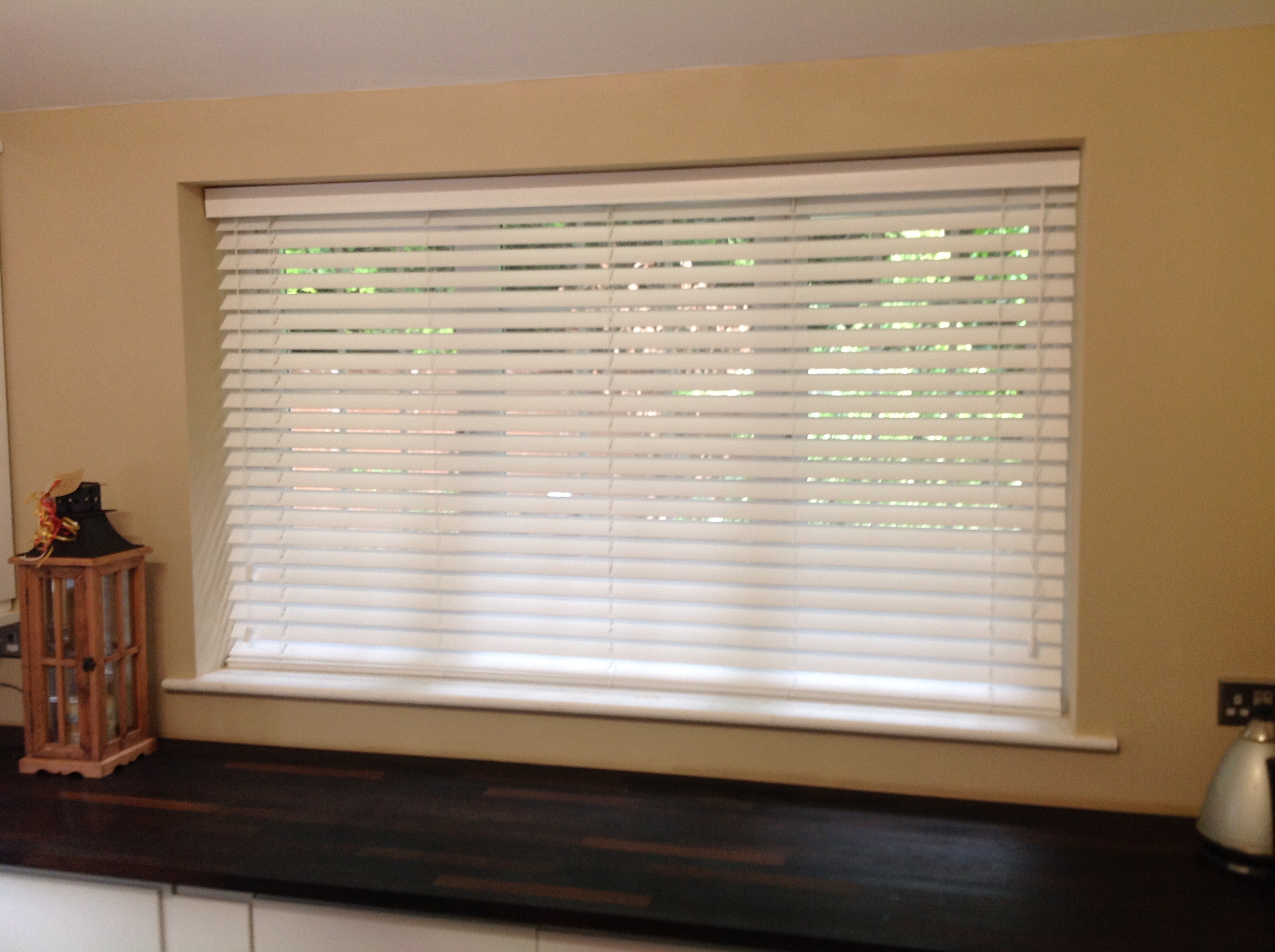 White 50mm Wooden Venetian Blind in kitchen fitted in Wareside  - Venetian and wooden blinds -  Carolina Blinds