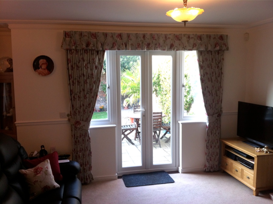 Pinch pleated valance, curtains and tie backs. Ware  - Soft furnishings -  Carolina Blinds